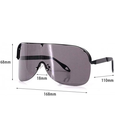 Shield Rhinestone Oversize Shield Visor Sunglasses Flat Top Mirrored Mono Lens - Black/One Piece Lens - C1198SDG2S2 $15.84