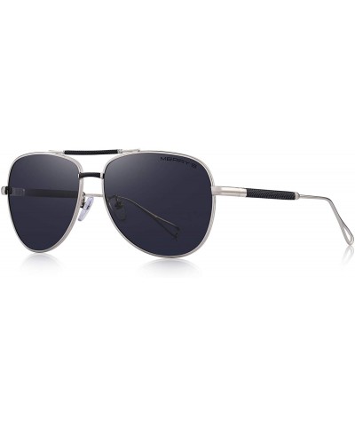 Aviator Men women Polarized Sunglasses for Men Metal Frame Driving UV 400 Lens 60mm - Black&silver - CL18KDXRO9R $28.85