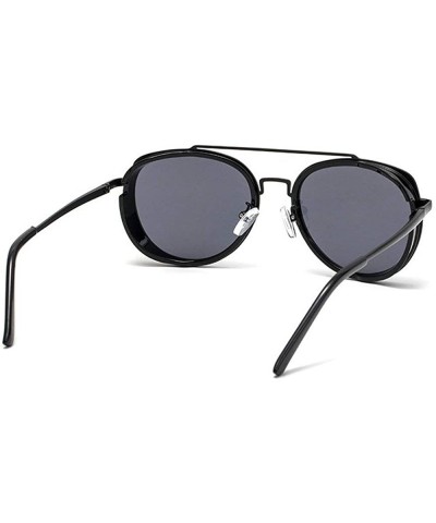 Goggle Retro Round Punk Sunglasses Men Women Fashion Metal Frame Mens Goggle Female Shades Glasses UV400 - Black&grey - CS193...