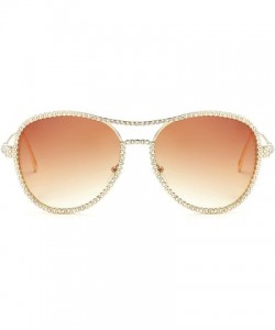 Cat Eye Oversized Rhinestone Aviator Sunglasses for Women Diamond Shades - Gold Frame/Brown Lens - C818UNU30U4 $18.59