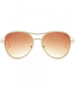 Cat Eye Oversized Rhinestone Aviator Sunglasses for Women Diamond Shades - Gold Frame/Brown Lens - C818UNU30U4 $18.59