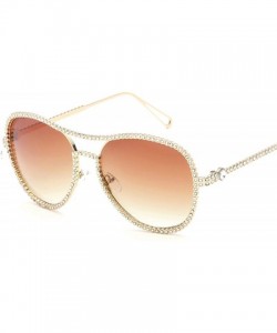 Cat Eye Oversized Rhinestone Aviator Sunglasses for Women Diamond Shades - Gold Frame/Brown Lens - C818UNU30U4 $18.59