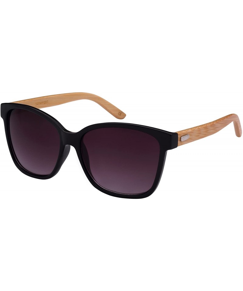 Square Oversized Horned Rim Bamboo Temple Sunglasses 540905BM-AP - Shiny Black - CR124T2SVU7 $11.92