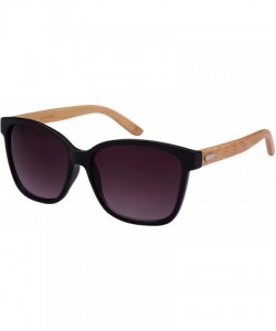 Square Oversized Horned Rim Bamboo Temple Sunglasses 540905BM-AP - Shiny Black - CR124T2SVU7 $11.92