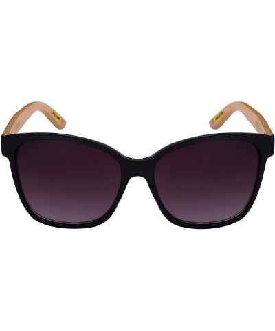 Square Oversized Horned Rim Bamboo Temple Sunglasses 540905BM-AP - Shiny Black - CR124T2SVU7 $11.92