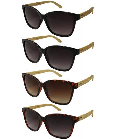 Square Oversized Horned Rim Bamboo Temple Sunglasses 540905BM-AP - Shiny Black - CR124T2SVU7 $11.92