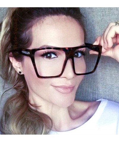 Oversized Large Square Oversize Flat Top Sunglasses - Tortoise- Clear - CO18GDWY3S5 $9.15