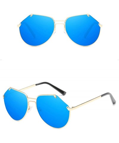 Round Classic Retro Designer Style Edge Cutting Sunglasses for Men and Women Metal Resin UV400 Sunglasses - Blue - CU18SZUH7E...