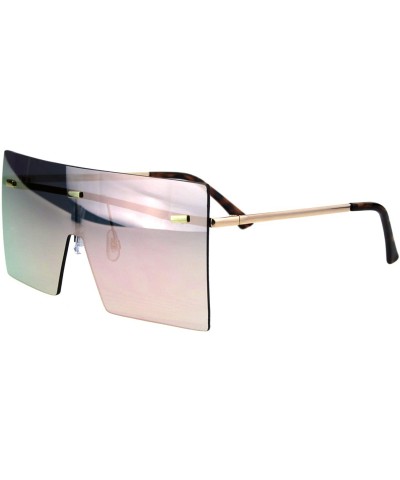 Rectangular Futuristic Rimless Shield Color Mirror Lens Robotic Metal Rim Sunglasses - Gold Pink Mirror - CO18GLAQ6CR $13.75