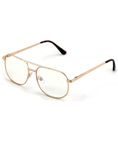 Aviator Metal Aviator Clear Len Glasses - Big Lens Spring Hinge Square Fashion Gold Gunmetal - Gold - C918Y6U8S22 $10.93