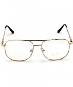 Aviator Metal Aviator Clear Len Glasses - Big Lens Spring Hinge Square Fashion Gold Gunmetal - Gold - C918Y6U8S22 $10.93