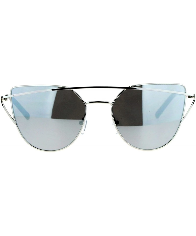 Womens Unique Double Wire Brow Cat Eye Sunglasses - Silver Mirror ...