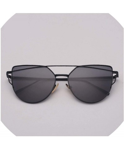 Cat Eye Designer Cat eye Sunglasses Women Vintage Metal Reflective Glasses For Women - Light Black - C418W7UUWGD $15.04