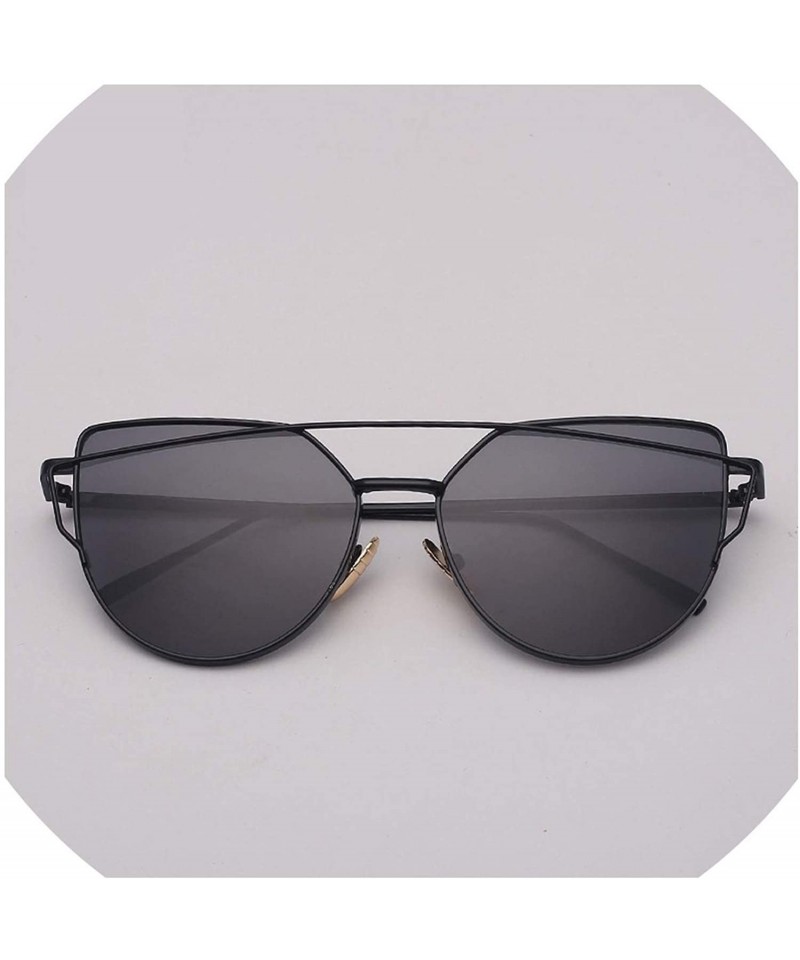 Cat Eye Designer Cat eye Sunglasses Women Vintage Metal Reflective Glasses For Women - Light Black - C418W7UUWGD $15.04