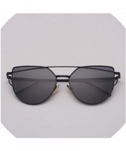 Cat Eye Designer Cat eye Sunglasses Women Vintage Metal Reflective Glasses For Women - Light Black - C418W7UUWGD $15.04