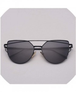 Cat Eye Designer Cat eye Sunglasses Women Vintage Metal Reflective Glasses For Women - Light Black - C418W7UUWGD $15.04