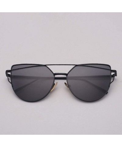 Cat Eye Designer Cat eye Sunglasses Women Vintage Metal Reflective Glasses For Women - Light Black - C418W7UUWGD $15.04