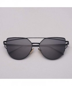 Cat Eye Designer Cat eye Sunglasses Women Vintage Metal Reflective Glasses For Women - Light Black - C418W7UUWGD $15.04