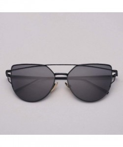 Cat Eye Designer Cat eye Sunglasses Women Vintage Metal Reflective Glasses For Women - Light Black - C418W7UUWGD $15.04