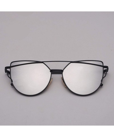 Cat Eye Designer Cat eye Sunglasses Women Vintage Metal Reflective Glasses For Women - Light Black - C418W7UUWGD $15.04