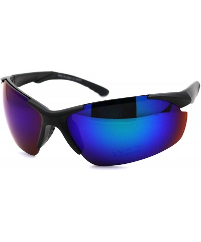 Rectangular Mens Color Mirror Lens Baseball Warp Sport Sunglasses - Matte Black Teal Mirror - CW18W0QX5XT $9.79