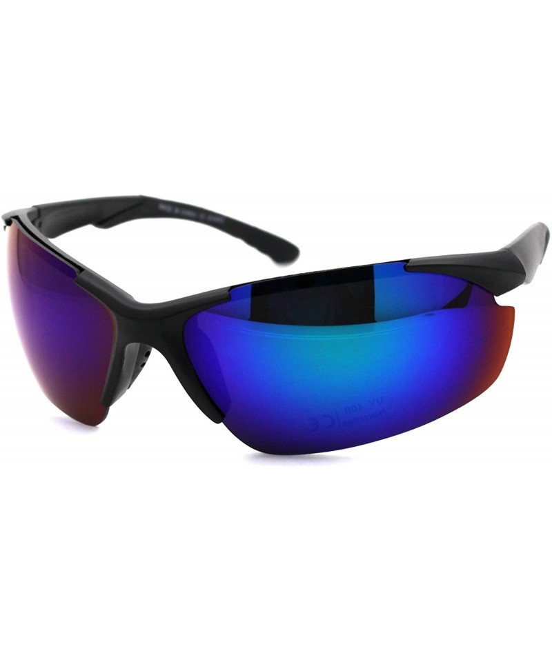 Rectangular Mens Color Mirror Lens Baseball Warp Sport Sunglasses - Matte Black Teal Mirror - CW18W0QX5XT $9.79