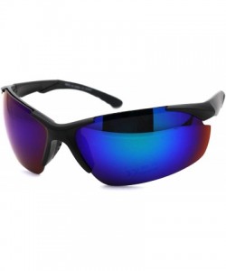 Rectangular Mens Color Mirror Lens Baseball Warp Sport Sunglasses - Matte Black Teal Mirror - CW18W0QX5XT $9.79