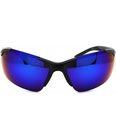 Rectangular Mens Color Mirror Lens Baseball Warp Sport Sunglasses - Matte Black Teal Mirror - CW18W0QX5XT $9.79