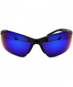 Rectangular Mens Color Mirror Lens Baseball Warp Sport Sunglasses - Matte Black Teal Mirror - CW18W0QX5XT $9.79