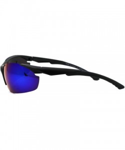 Rectangular Mens Color Mirror Lens Baseball Warp Sport Sunglasses - Matte Black Teal Mirror - CW18W0QX5XT $9.79