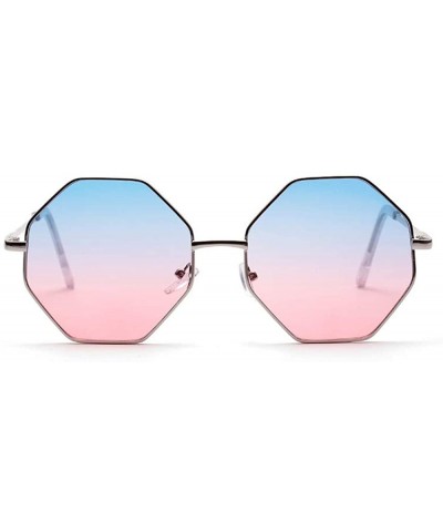 Square hexagon sunglasses Designer Fashion Sunglasses - Blue and Pink - CT18A6CXTL0 $11.11