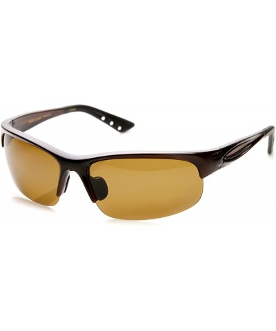 Rimless Polarized Modern Style Sports Wrap Semi-Rimless Lightweight Sunglasses (Brown) - CS11KI3KQOB $17.07
