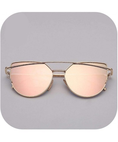 Square Cat Eye Sunglasses Women Vintage Metal Reflective Glasses Mirror Retro Oculos De Sol Gafas - Gold Pink - C1199CDDDKE $...