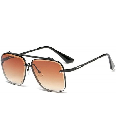 Square New fashion polygon trimmed metal sunglasses unisex brand luxury sunglasses UV400 - Black&tea - CF18TG7223Z $12.68