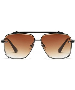 Square New fashion polygon trimmed metal sunglasses unisex brand luxury sunglasses UV400 - Black&tea - CF18TG7223Z $12.68