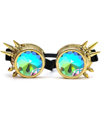Goggle Retro Victorian Steampunk Goggles Rainbow Prism Kaleidoscope Glasses - Gold(spike) - C518SMGRSOR $13.11