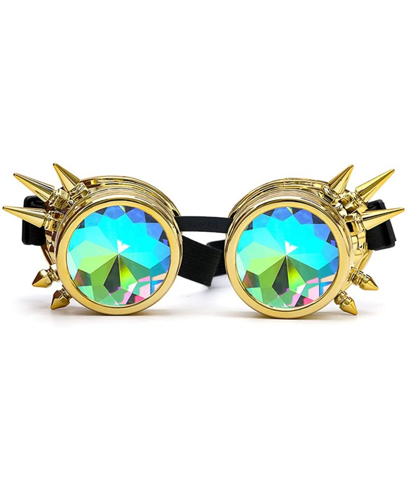 Goggle Retro Victorian Steampunk Goggles Rainbow Prism Kaleidoscope Glasses - Gold(spike) - C518SMGRSOR $13.11