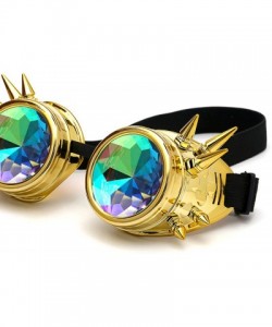 Goggle Retro Victorian Steampunk Goggles Rainbow Prism Kaleidoscope Glasses - Gold(spike) - C518SMGRSOR $13.11