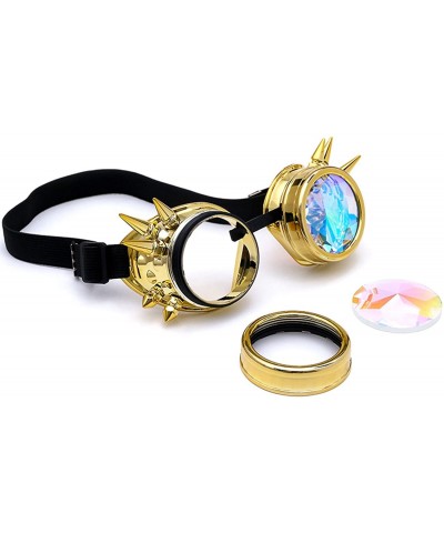 Goggle Retro Victorian Steampunk Goggles Rainbow Prism Kaleidoscope Glasses - Gold(spike) - C518SMGRSOR $13.11