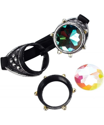 Goggle Kaleidoscope Rave Goggles Steampunk Cosplay Glasses Goggles with Rainbow Crystal Glass Lens - Old Sliver - C1189CI9OCW...