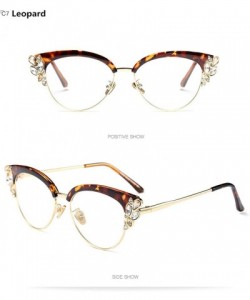 Square Transparent Lens Brand Designer Crystal Diamond Women Sunglasses Rhinestone - Leopard Frame - CT188WDYEKA $12.01