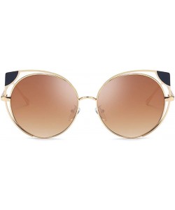 Oval Fashion Cat Eye Metal Frame Round Candy Color Lenses Sunglasses UV400 - Brown - C918N92NOWS $9.69