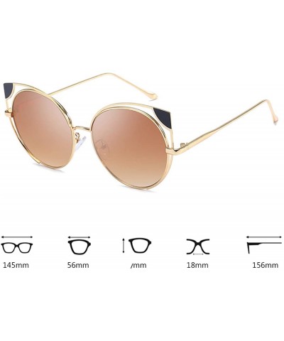 Oval Fashion Cat Eye Metal Frame Round Candy Color Lenses Sunglasses UV400 - Brown - C918N92NOWS $9.69