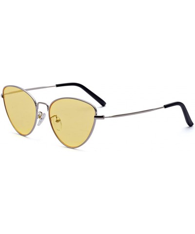 Cat Eye Women Fashion Vintage Metal Frame Flat Lens Cat Eye Sunglasses - Gold Frame/Yellow Lens - CM188DACQRI $11.51