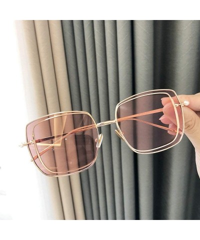Square 2019 New Two-color lens sunglasses Brand Designer female double Frame Square men's pearls Glasses - Pink - CN18WQTR5WX...