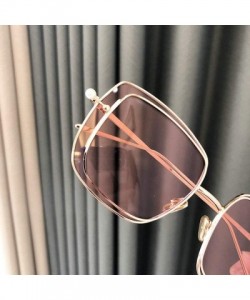 Square 2019 New Two-color lens sunglasses Brand Designer female double Frame Square men's pearls Glasses - Pink - CN18WQTR5WX...