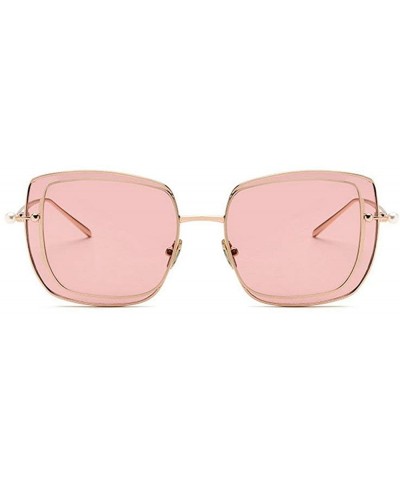 Square 2019 New Two-color lens sunglasses Brand Designer female double Frame Square men's pearls Glasses - Pink - CN18WQTR5WX...