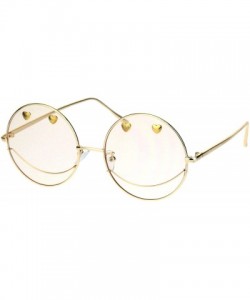 Round Womens Retro Heart Stud Smiley Face Hippie Metal Rim Sunglasses - Gold Beige - CJ18K6TE8XS $10.57