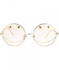 Round Womens Retro Heart Stud Smiley Face Hippie Metal Rim Sunglasses - Gold Beige - CJ18K6TE8XS $10.57