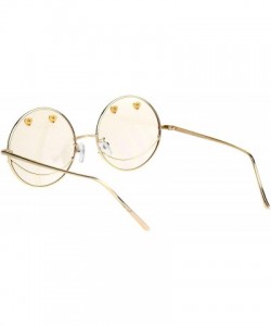 Round Womens Retro Heart Stud Smiley Face Hippie Metal Rim Sunglasses - Gold Beige - CJ18K6TE8XS $10.57